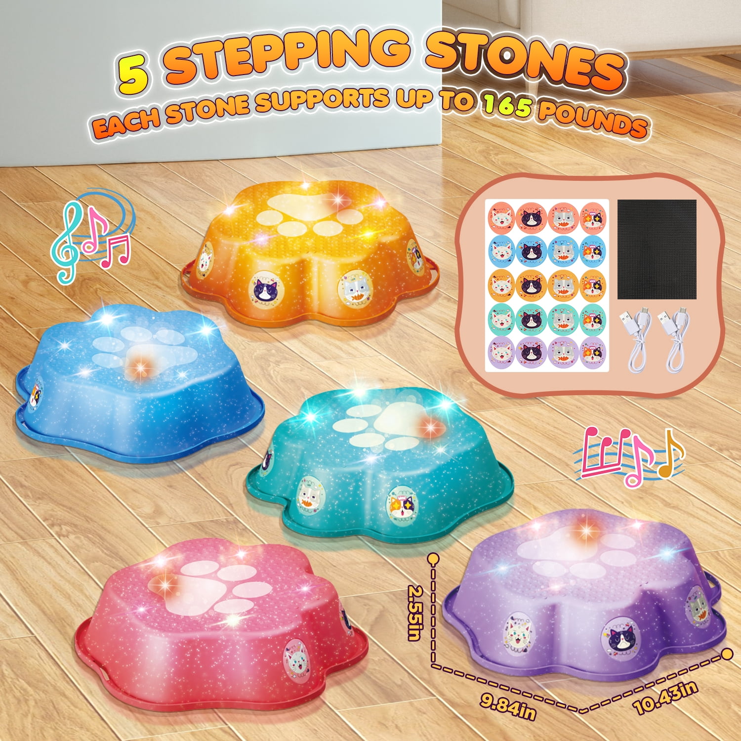 UUSUOO Stepping Stones for Kids,5Pcs Non-Slip Balance Stepping Stones,Upgraded Toddler Stepping Stones with Lights & Music,Indoor Outdoor Toys Gifts for Toddlers Ages 3-5