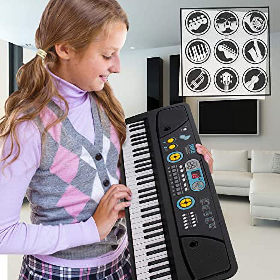 Pyle Digital Piano Kids Portable 61 Key Piano Keyboard, Learning Keyboard for Beginners W/ Drum Pad