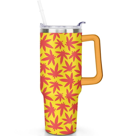 40oz Cannabis Leaves Tumbler with Handle Cannabis Leaves Theme 40 oz Tumbler LeakProof Lid Straw Double Insulated Mug Graduation Cannabis Leaves Travel Must Haves Gifts for Men Women