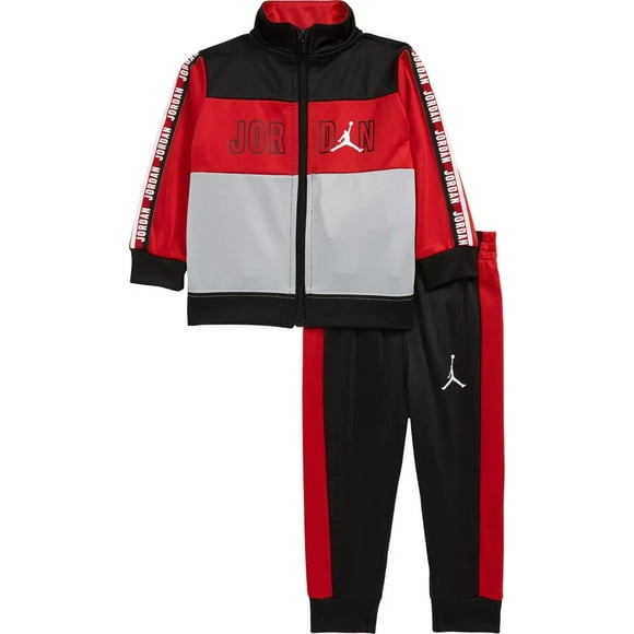 Jordan Boy`s Full Zip Tricot Jacket & Pants Tracksuit 2 Piece Set (Black(65A235-023)/Red, 12 Months)