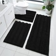 thumbnail image 4 of Ileading Ultra Soft Bathroom Rug Set 3 Pieces, Non Slip Thick Chenille Striped Bath Mat, Absorbent Plush Shaggy Bath Rugs for Bathroom, Black, 4 of 8