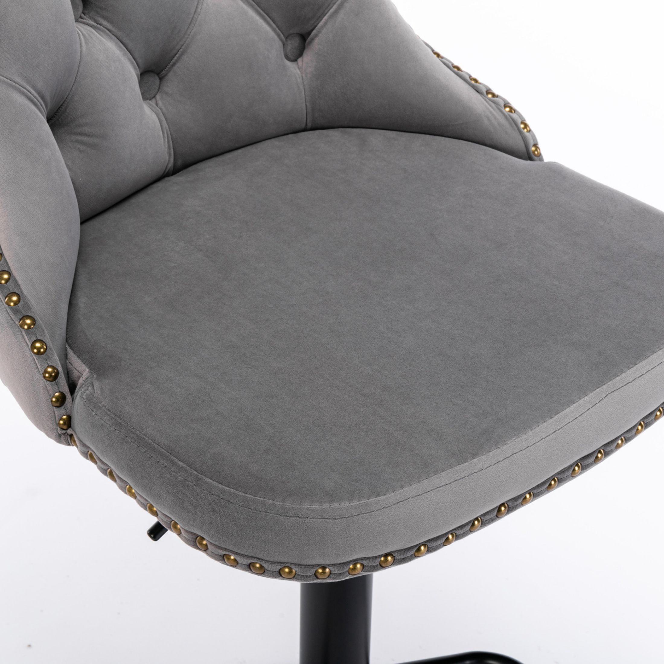 PORKISS Bar Stools, Velvet Adjustable Swivel Barstools with Back Set of 2, Modern Upholstered Kitchen Island Chairs with Tufted for Home Bar, Gray