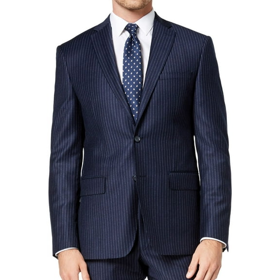 DKNY Mens Derek Chalk Stripe Two Button Blazer Jacket, Blue, 38 Regular