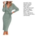 thumbnail image 7 of BAETEUY Women Dress Cross V Neck Lace-up Slim Fit Sheath Long Sleeves Knee Length Knitted Slim Fit Elastic Midi Dress Shopping Dating Dress, 7 of 7