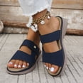 thumbnail image 2 of Rokment Womens Comfortable Platform Wedge Slip on Sandals Fashion Breathable Leather Wide Width Chunky Mid Heel Walking Slides Beach Summer Casual Dress Slippers Blue Size 8.5, 2 of 7