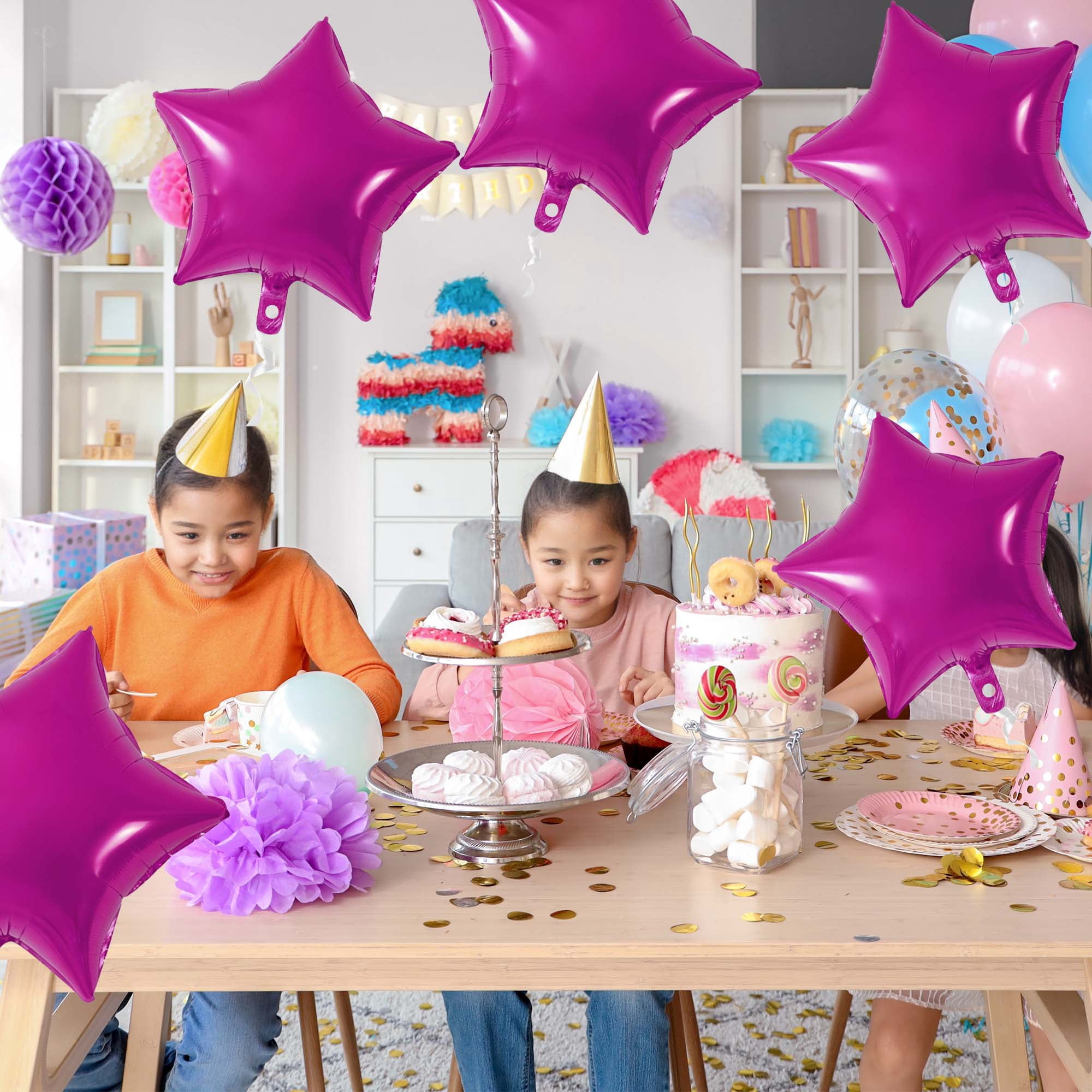 Unique Bargains 10Pcs Helium Balloons with Ribbon Star Pattern Rose Red