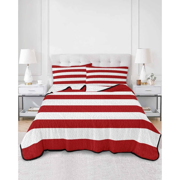 Quilts Twin XL Size, Red Stripes Soft Comforter Bedding Set for Bed, Simple Red White Texture Lightweight Quilted Bedspread with Pillow Cover(2 Pieces) for All Season, 68x98 Inch