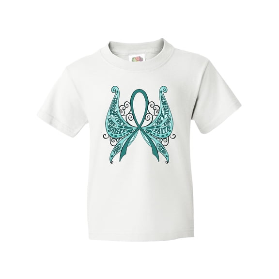 Inktastic Ovarian Cancer Awareness with Butterfly Ribbon Words Youth T-Shirt