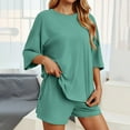 thumbnail image 2 of Zszcpp Womens Shorts Set Outfits Relaxed Fit Breathable Lightweight Short Sleeve Plus Size Plain Clothing Suits, 2 of 7