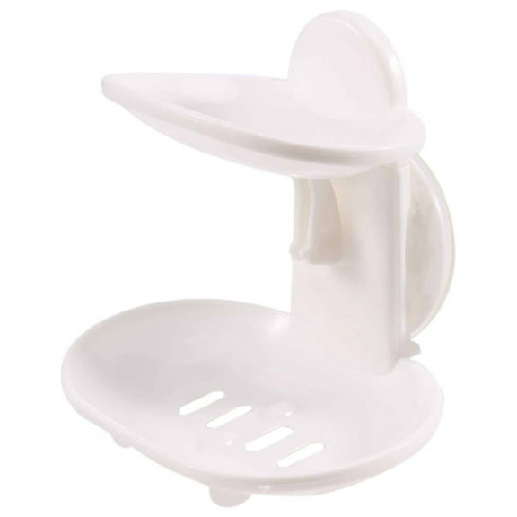Double Soap Dish Strong Suction Holder Cup Tray for Shower Bathroom (White)