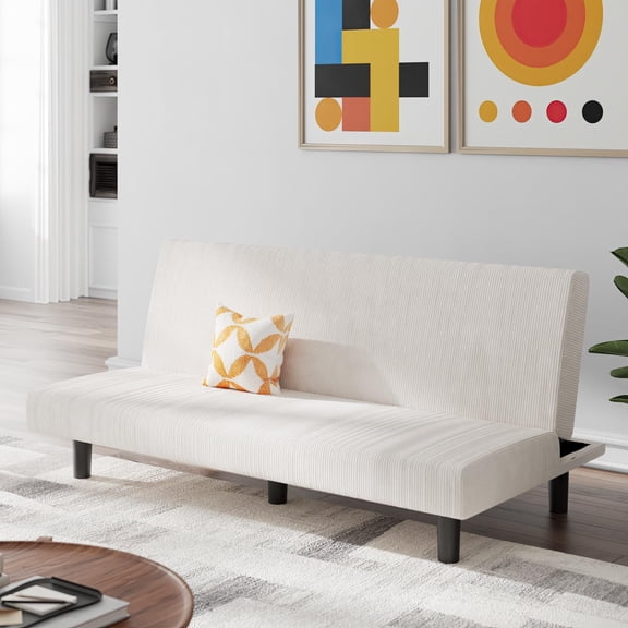 DHP Kelra Armless Mid-Century Futon Sofa Bed, Ivoy Corduroy