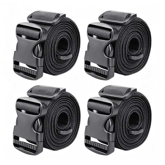 MISSMILE 1.5" Utility Straps with Buckle Adjustable, 4-Pack Adjustable Straps with Buckles 4-Pack (Black, 9.5 Feet Long)