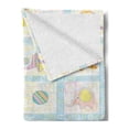 thumbnail image 2 of Cartoon Soft Flannel Fleece Throw Blanket, Funny Elephants with Balls and Leaves Children Drawing Style Squares Design, Cozy Plush for Indoor and Outdoor Use, 60" x 80", Aqua Multicolor, by Ambesonne, 2 of 5