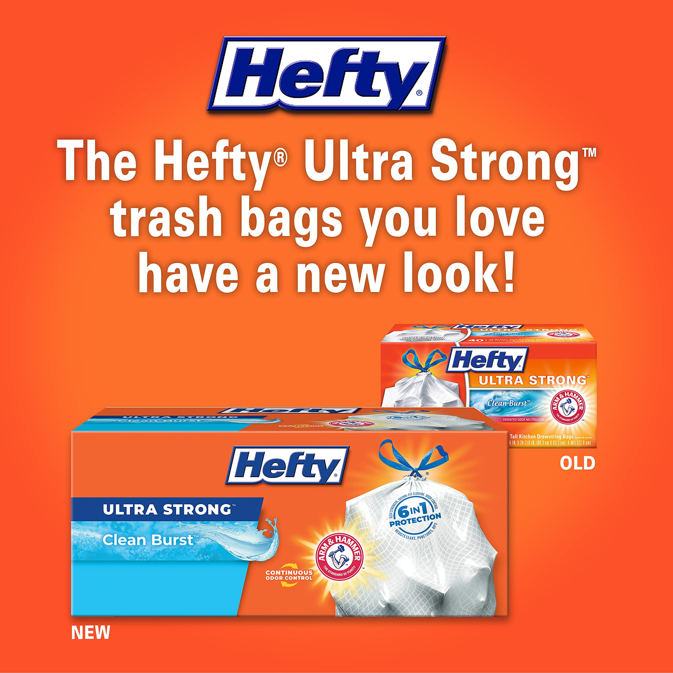 Hefty® Ultra Strong Tall Kitchen and Trash Bags, 13 gal, 0.9 mil, 23.75 x  24.88, White, 40 Bags/Box, 6 Boxes/Carton