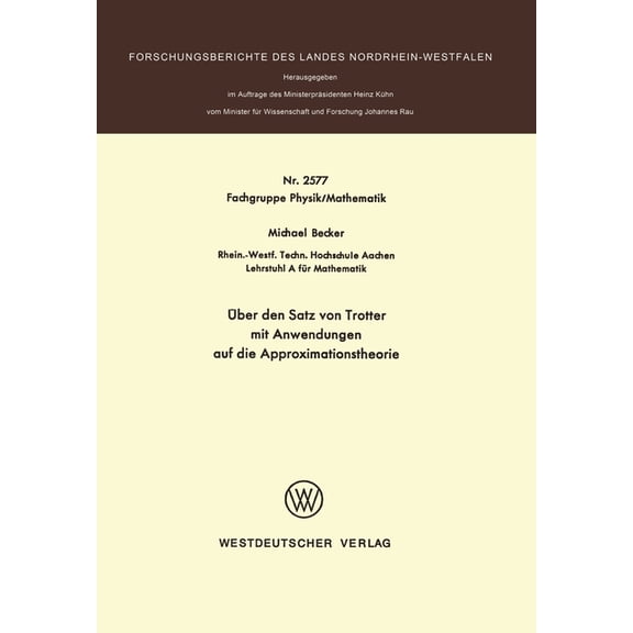 Ãber den Satz von Trotter mit Anwendungen auf die Approximationstheorie, (Paperback)