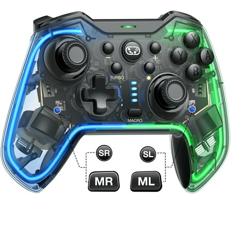 Wireless Switch Pro Controller for Nintendo Switch/OLED/Lite Console,BEBONCOOL Switch Remote with Transparent Appearence&Programming Function