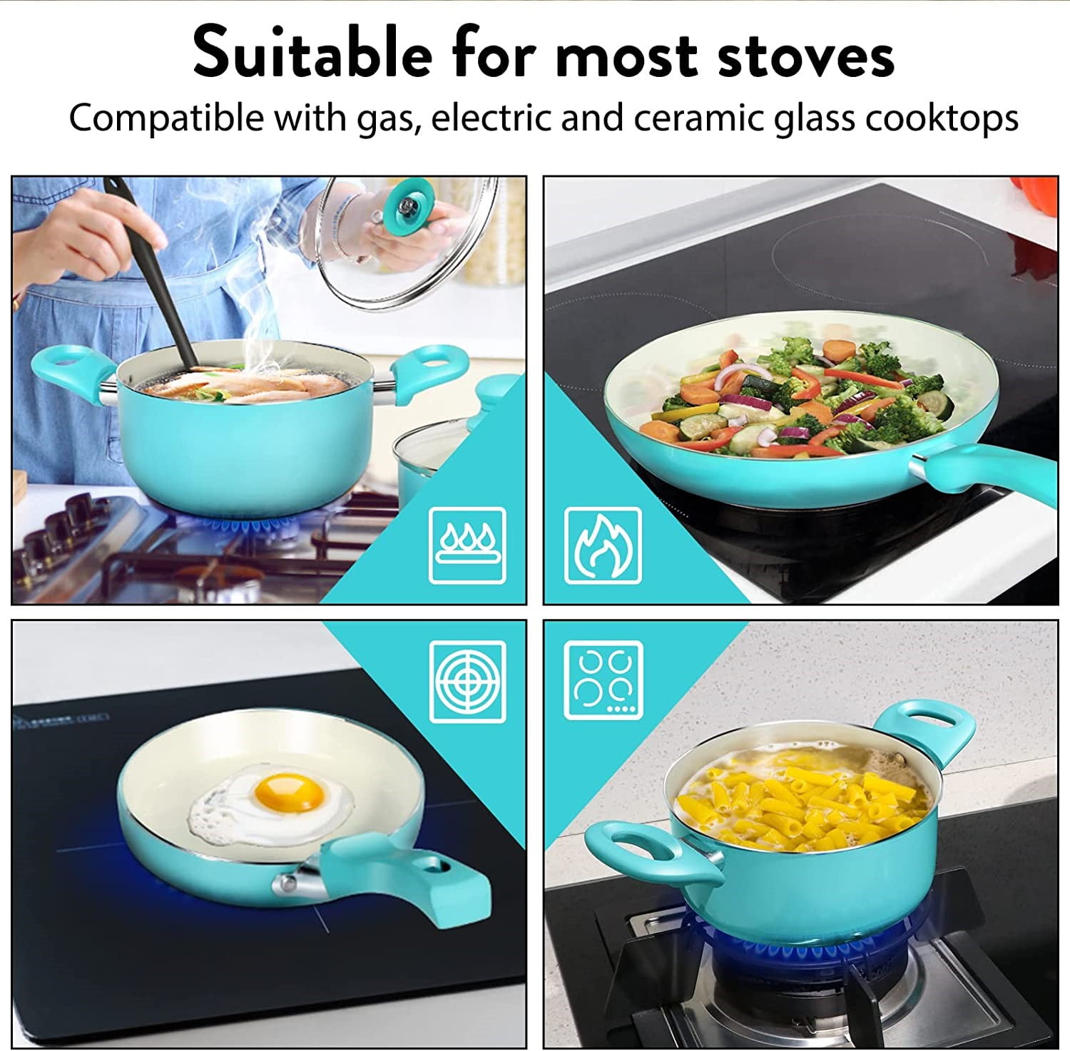 Dropship Kitchen Cookware Sets Nonstick Ceramic Bule,1.2 Quart Pot