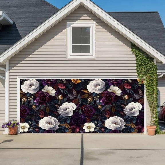 Garden Floral Garage Door Cover Banner 7 x 8 FT, Blossom Botanical Wildflower Garage Door Curtains Backdrop with Grommets for Indoor Outdoor Wall Party Porch Yard Decorations Background