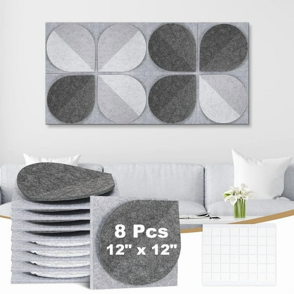 DOLLAR BOSS 8 Packs Felt Cork Board Tiles, 12" Felt Pin Board Notice Boards, Self Adhesive DIY Bulletin Board Four Leaf Clover Design Pin Board for Home Wall Decor, White Black