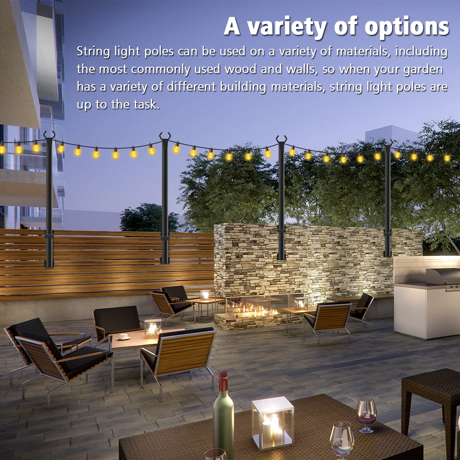 4 Pack String Light Poles,5Ft Metal Poles for Outdoor String Lights,Outdoor Light Poles with Post,Poles/Stand for Outside,Patio,Deck,Backyard,Garden Wedding,Party
