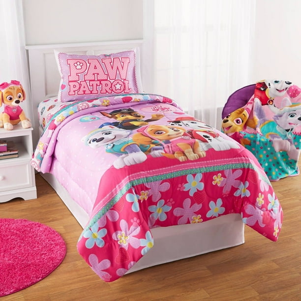 Paw Patrol Puppy Girls Pink Twin Comforter & Sheets (4 Piece Kids Bed