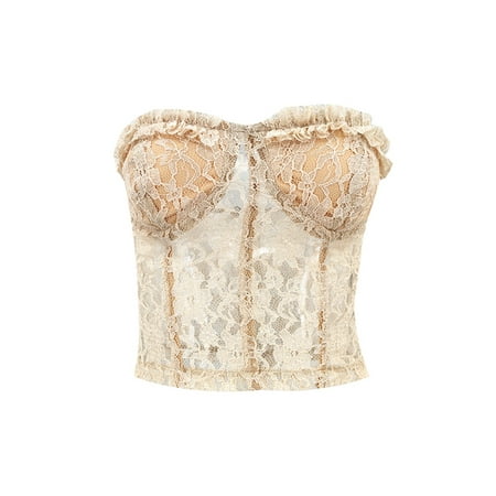 

Ma&Baby Women Lace Tube Top Padded Crop Top Y2K Bustier Camisole Bandeau Corset Crop Top