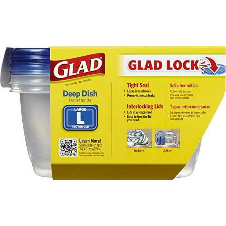Glad Food Storage Containers, Deep Dish, 64 Ounce, 3 Count, Plastic  Containers