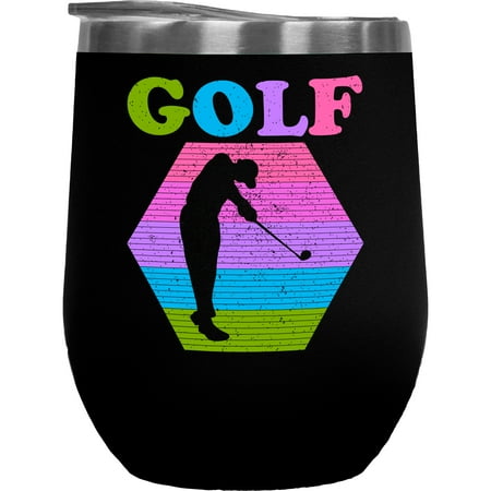 

Distressed Golf Word with Different Colors & Golf Player Golfing or Golfer Themed Merch Gift Black 12oz Insulated Wine Tumbler