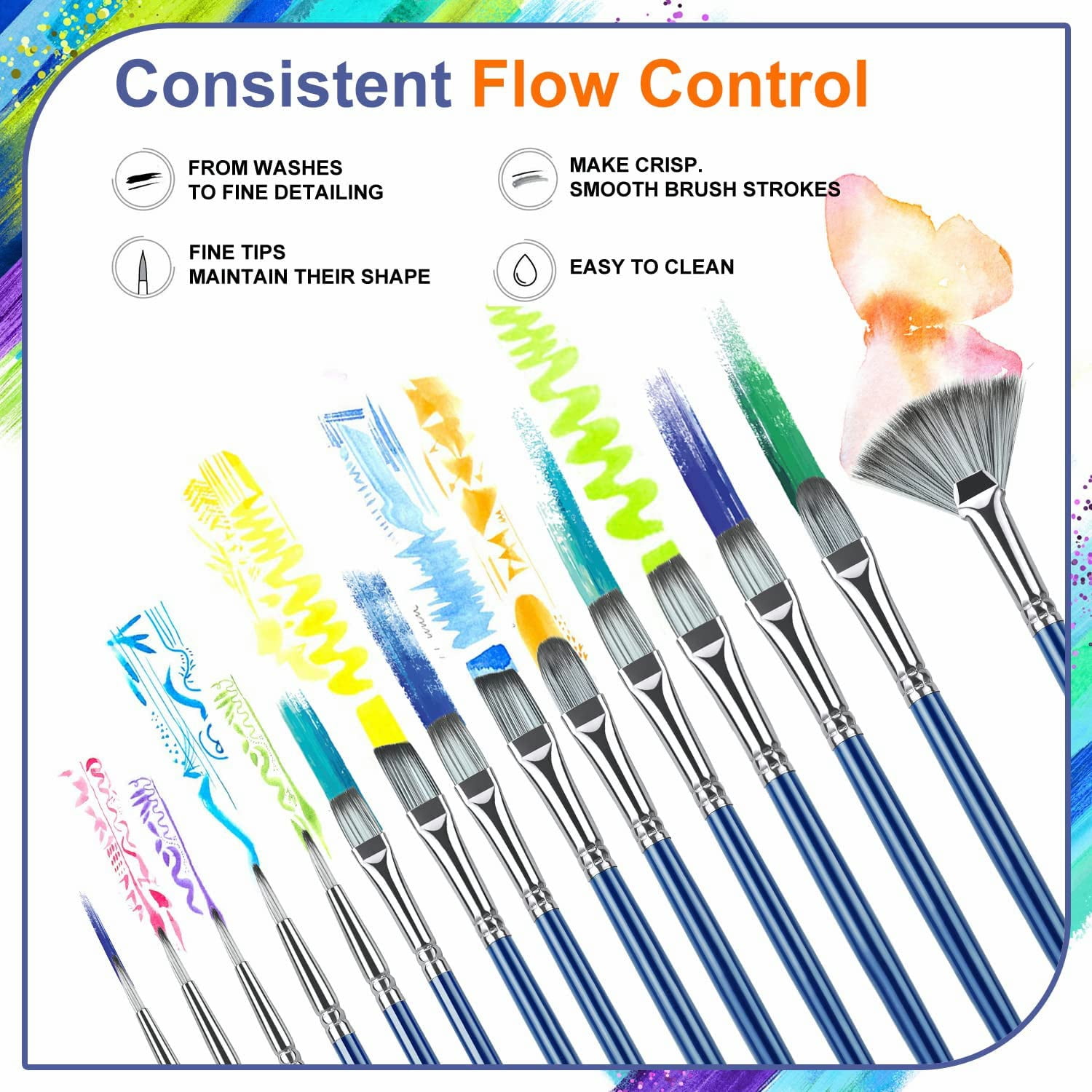 Paint Brush Set, Artist Paint Brushes-Nylon Hair &15 Different Sizes
