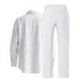 thumbnail image 3 of Yievot Men's Linen Beach Outfit 2 Piece Casual Button Down Shirts Long Sleeve Loose Shirts and Pants Vacation Sets for Men, 3 of 8