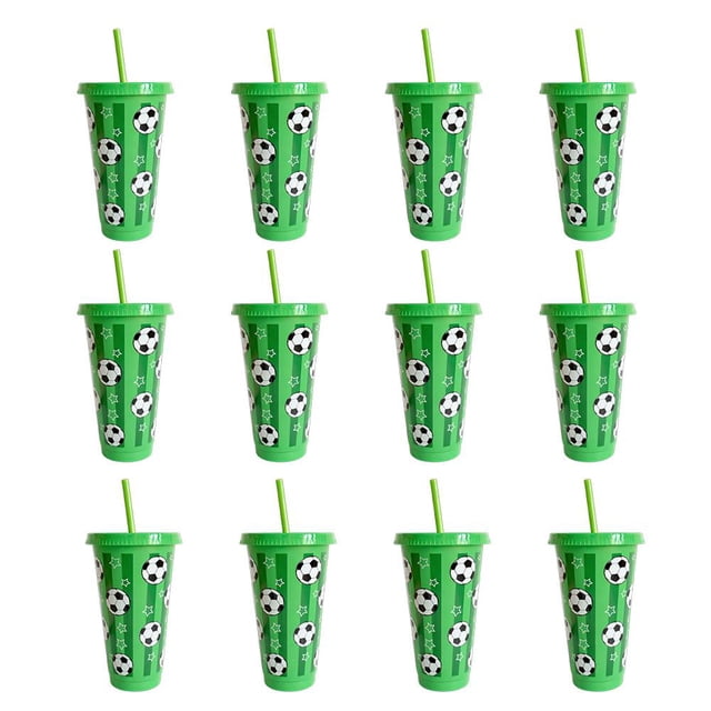 Soccer Plastic Tumbler with Lid and Straw, Reusable Football Cups, Eco Friendly Football Party Cups for Fan Men Women Soccer Team Gifts Favors Sports Themed Party Decoration
