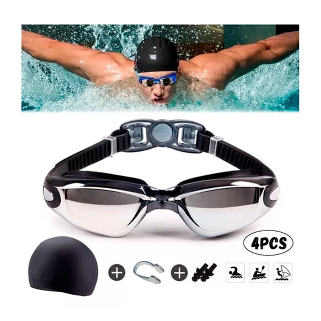 Set de natación con gafas, gorro y tapón para orejas y nariz