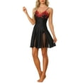 thumbnail image 1 of INSPIRAR CHIC Lencería de Mujer Babydoll Satén Malla Inserción Dulce Camisón Mini Chemise Vestido S Negro Rojo, 1 of 6