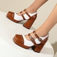 thumbnail image 5 of HAOTAGS Women Classic Mary Jane,High Heel Closed Toe Thick-Soled Chunky Color-blocked Dress Shoes Brown 7, 5 of 6