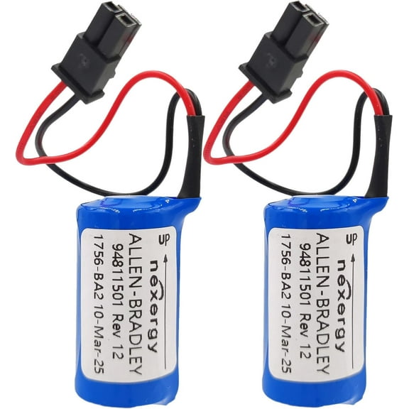 (Pack of 2) 1756-BA2 3.0V 1200mAh PLC Battery Replacement for Allen Bradley 1756-BA2 BR2/3A-AB 1745-B1 94811501 1756-L1 PLC Control Lithium Battery with Black Plug