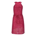 thumbnail image 5 of Hvot&aat Women's Sexy Sequin Halter Neck Dress Sleeveless Tie Waist Going Out Mini Dress Evening Party Solid Cocktail Outfit, 5 of 7