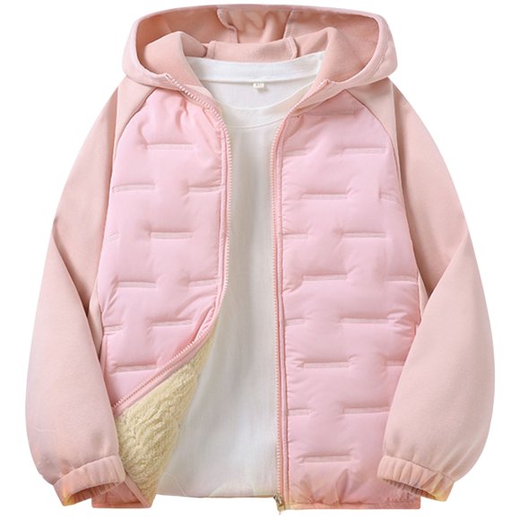 Yammkia Girls Jacket Girls' Short Length Hooded Winter Puffer Jacket with Fleece Lining Size 8-10 (Pink,8-10 Years)