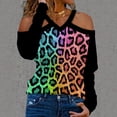 thumbnail image 2 of Las tapas del hombro para las mujeres Sexy Impresión digital 3D Camiseta de manga larga Primavera Cuello en V fino Jersey Túnicas, 2 of 5