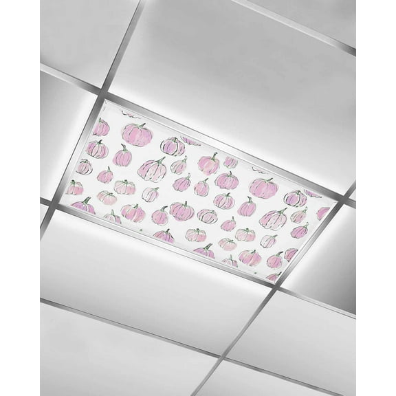 Fluorescent Light Covers for Ceiling Lights 1 Pack, Pink Pumpkins Fall Magnetic Ceiling Light Covers 2x4 Feet for Classroom Office School, Watercolor Thanksgiving Overhead Drop Ceiling Light Shade