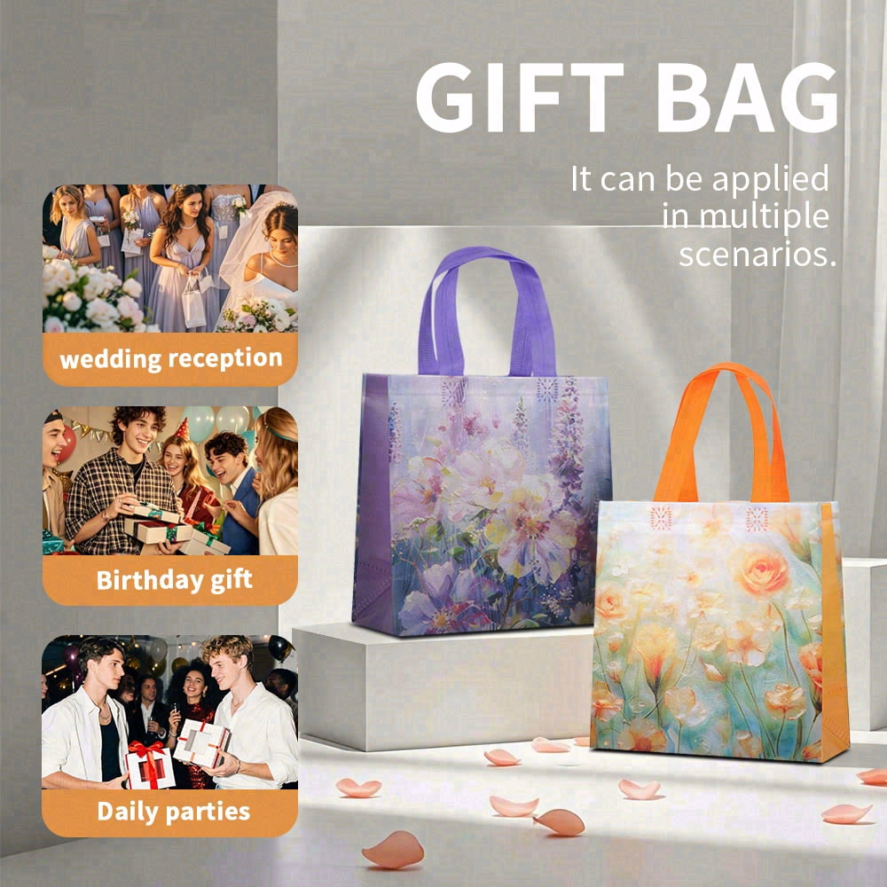 40pcs non-woven gift bags with floral patterns, spring picnic party tote bags, suitable for occasions like birthdays, Mother's Day, baby baptisms, weddings, thank-you gifts, etc.