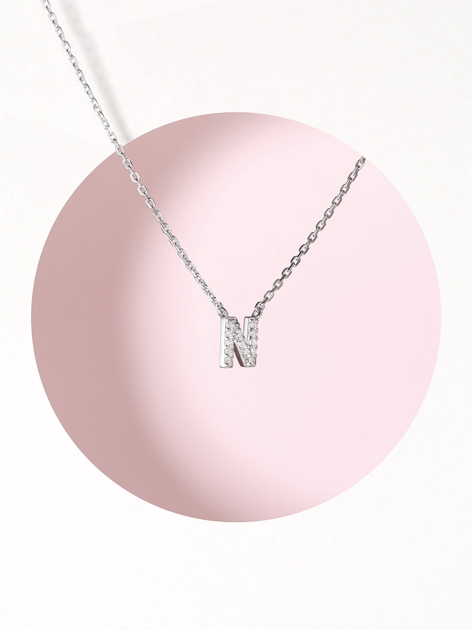 Forever Facets Women's Initial Letter "N" CZ Necklace in Sterling Silver, 18 inch