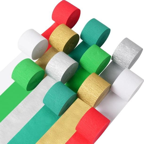 Serpentinas de papel crepé navideñas, 12 rollos, 6 colores, Oun Nana