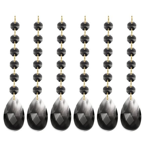 Uxcell Teardrop Crystal Chandelier Pendants Beads, 6 Pack 160mm Length 38mm Prisms Parts Black