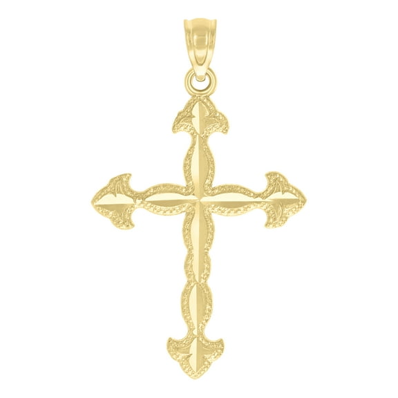 10kt Real Yellow Gold Diamond-Cut Unisex Cross Religious Charm Pendant