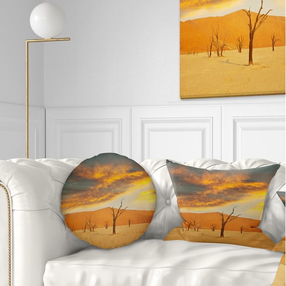 Designart Colorful Death Valley with Dry Trees - African Landscape Printed Throw Pillow - 12x20