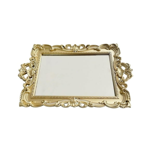 jesticaly Retro Glamour Rectangular Makeup Mirror Vanity Dresser Tray Antique Style Decorative Mirror Tray Vintage Bathroom