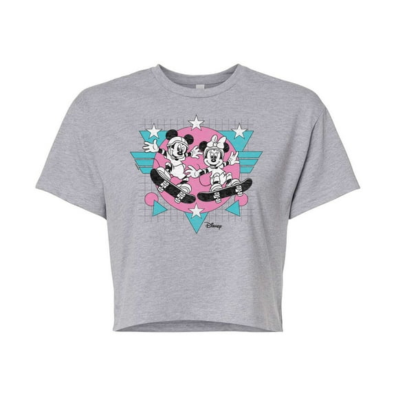 Disney - Mickey & Friends - Minnie & Mickey Skater - Retro Style - Juniors Cropped Cotton Blend T-Shirt