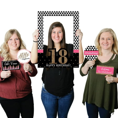 18th Birthday Photo - Chic 18th Birthday - Birthday Party Selfie Photo Booth Picture Frame & Props - Printed on Sturdy Material