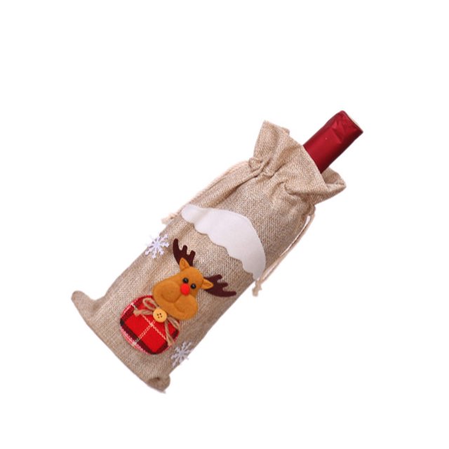 Matsuzay Funda para botella de vino, funda con cordón de Navidad, fundas universales para champán, ropa de de comedor, accesorios de Navidad para Kits de decoración para fiestas Color alce/lino Matsuzay HA068081-04