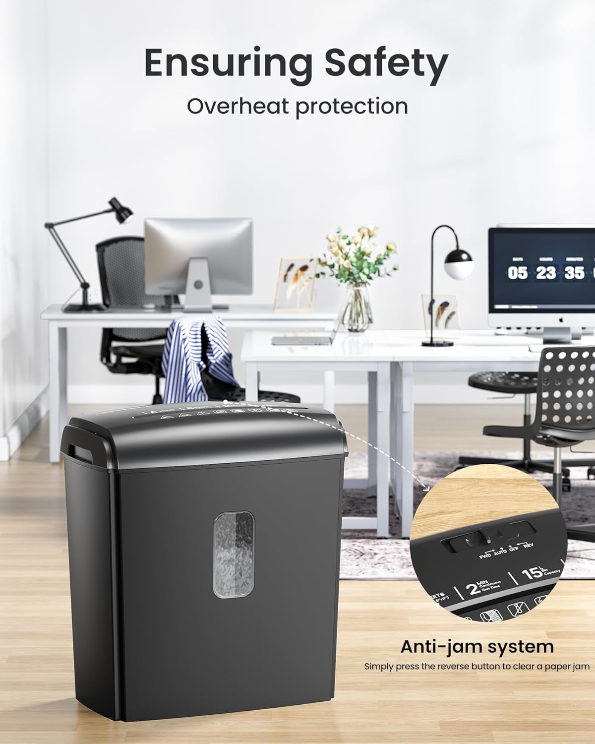 novodesk 8-Sheet Micro Cut Paper Shredder with 4 Gallons, Shreds Credit Card/Staple P-5 High Security for Home Office Use with Handle, Visual Window Wastebasket
